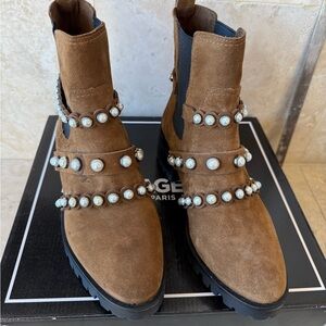 Karl Lagerfeld Brown Ankle Boots with Pearl Accents